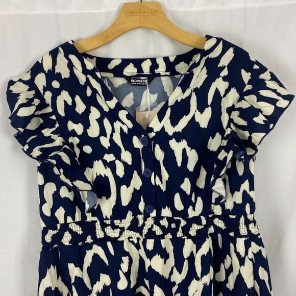 Bloom Chic NWT Notched Leopard Print Navy Cap Ruffle Sleeve Dress 14/16 - Picture 5 of 16